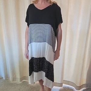 MISSLOOK Black and White Striped Maxi Dress